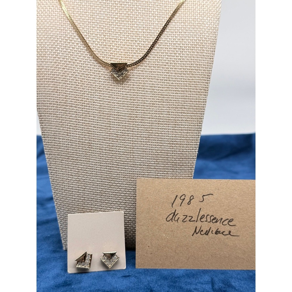 VTG Avon "Dazzlescence" 1985 Necklace & Earrings Geometric Rhinestone GoldTone